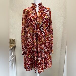 1. State Floral Long Sleeve Dress - Red and Orange